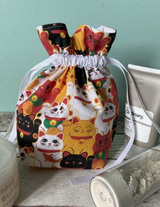 Orange Lucky Cat Drawstring Bag
